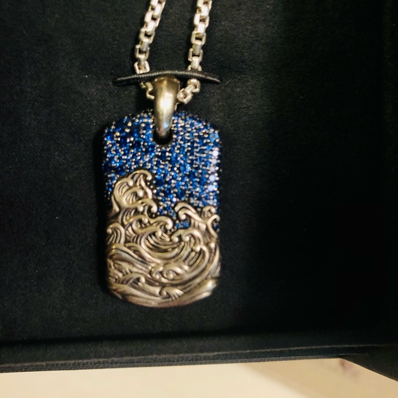 David Yurman Waves Blue Sapphire Tag & 22” Chain - Picture 7 of 10